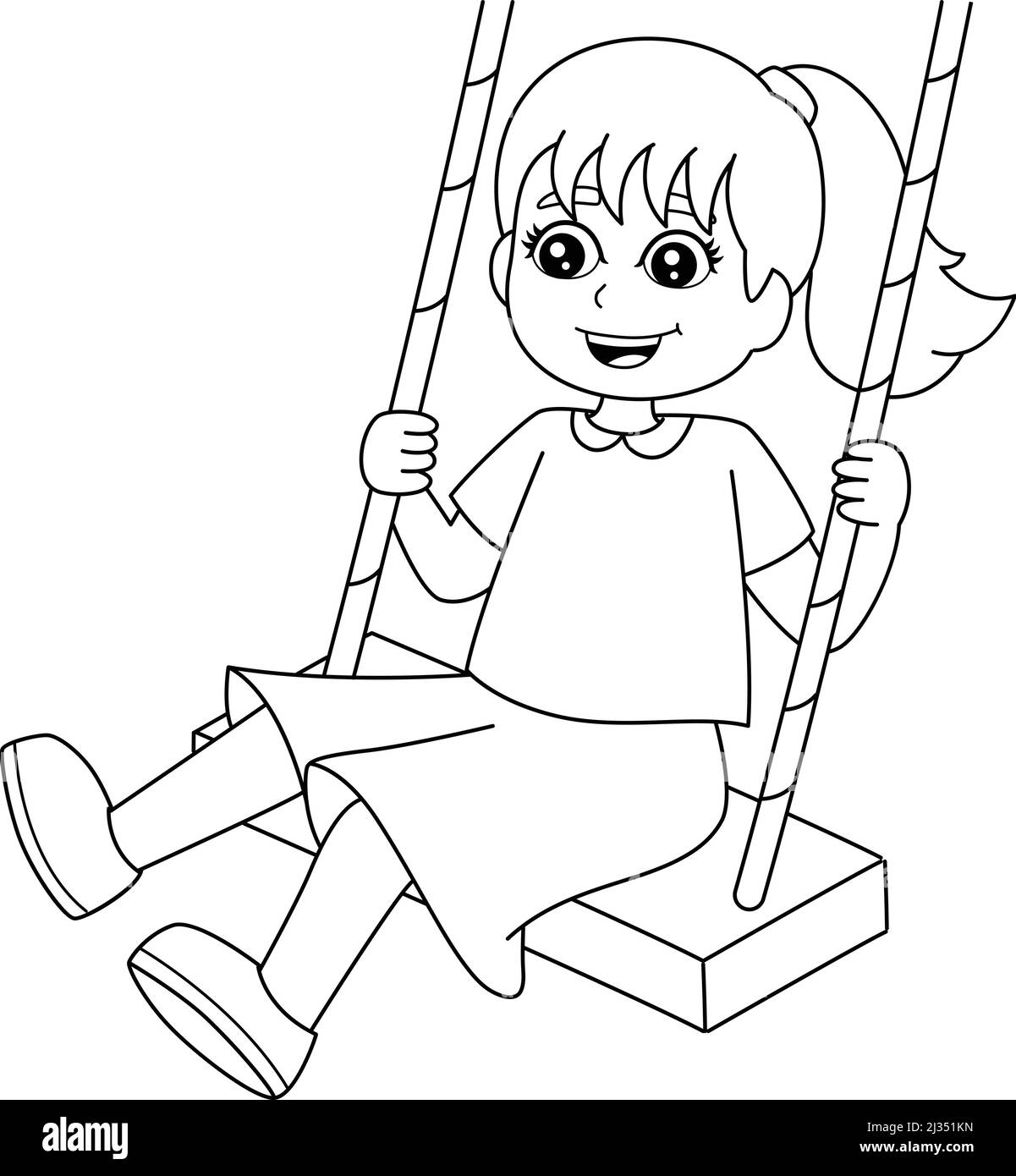 Girl on a swing coloring page isolated for kids stock vector image art