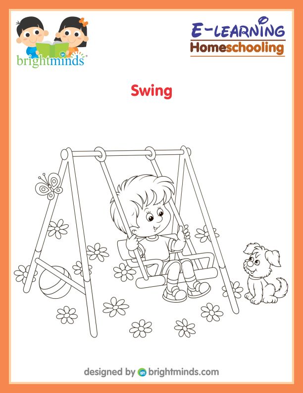 Kids on swing coloring sheet bright minds platform