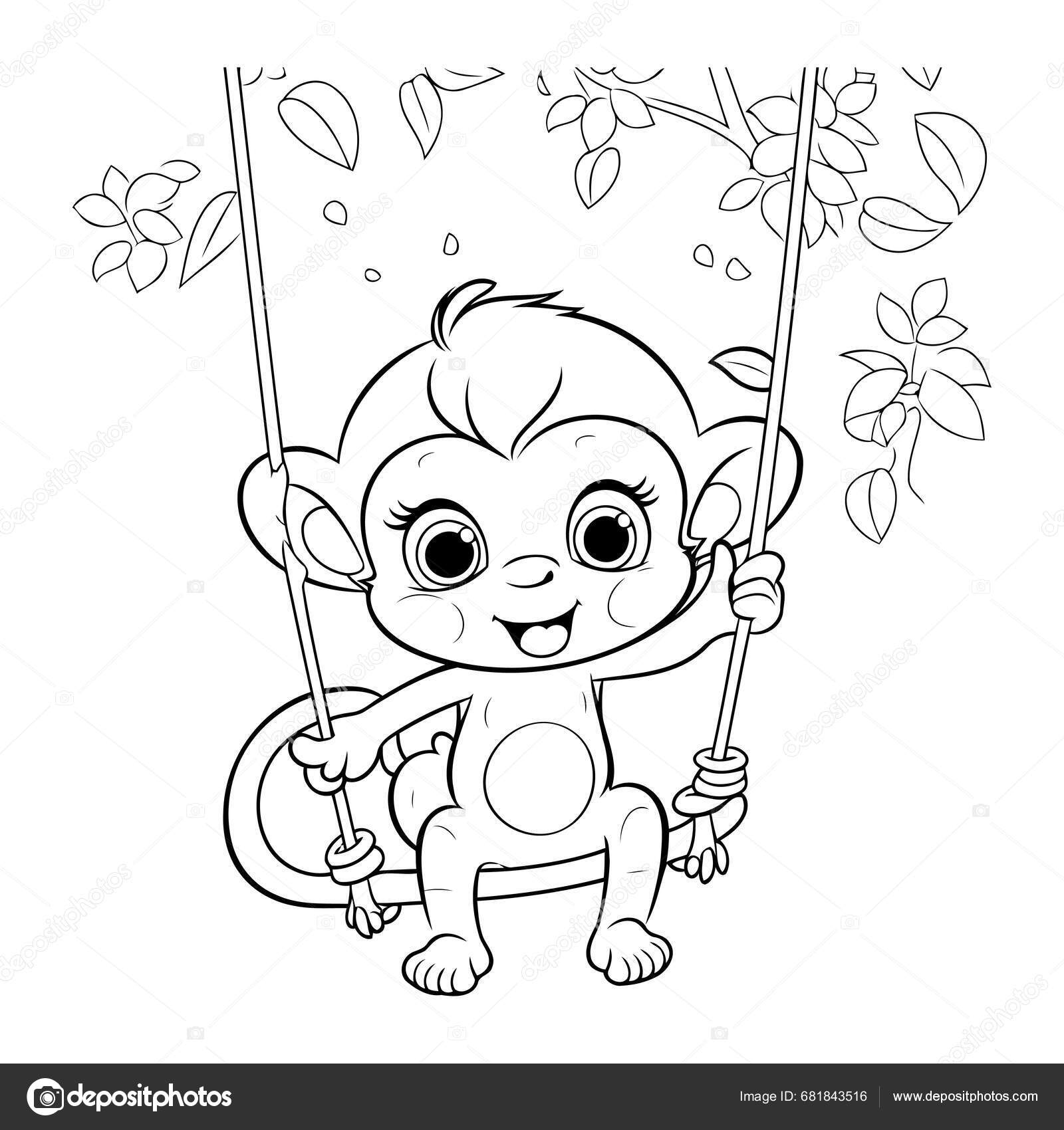 Coloring page outline baby monkey swinging swing stock vector by ibrandify