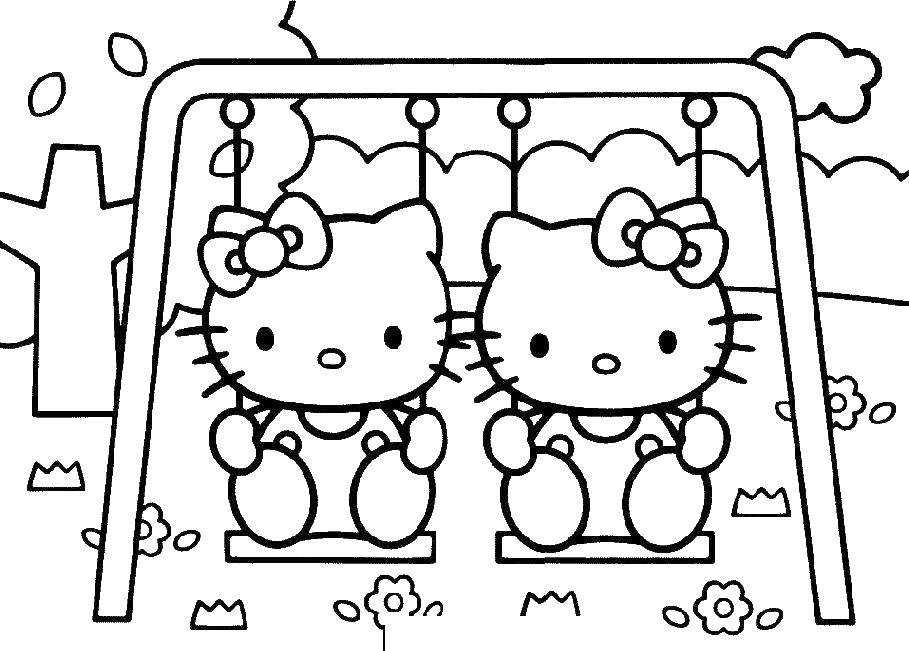 Online coloring pages coloring page kitty and mimi swinging on a swing hello kitty coloring pages for kids