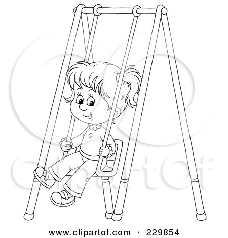 Coloring page outline of a little girl on a swing posters art prints by