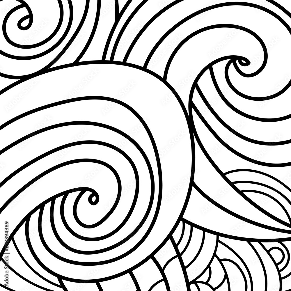 Zentangle sand swirl pattern background and coloring book coloring page or colouring picture hand drawn black picture abstract wave monochrome design monochrome texture