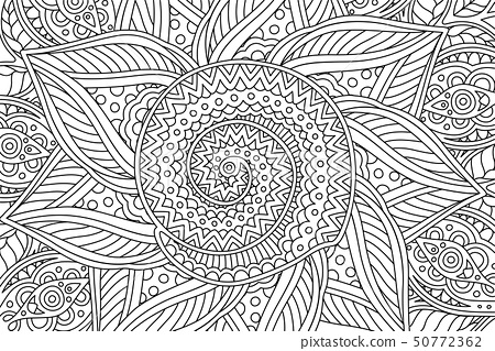 Coloring book page with linear pattern with spiral