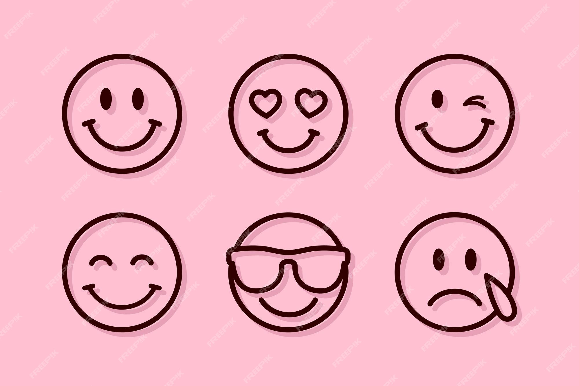 Premium vector smiley faces set of emojies set of thin line smile emoticons isolated on a pink background vector illustration