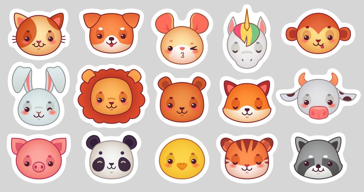 Animals face stickers cute animal faces kawaii funny emoji sticker o by tartila