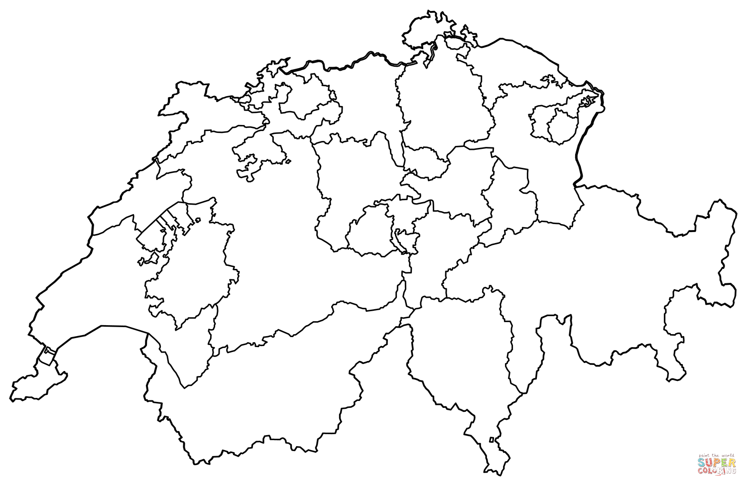 Outline map of switzerland with regions coloring page free printable coloring pages