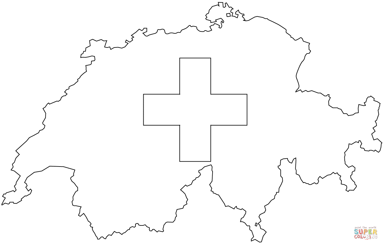 Flag map of switzerland coloring page free printable coloring pages