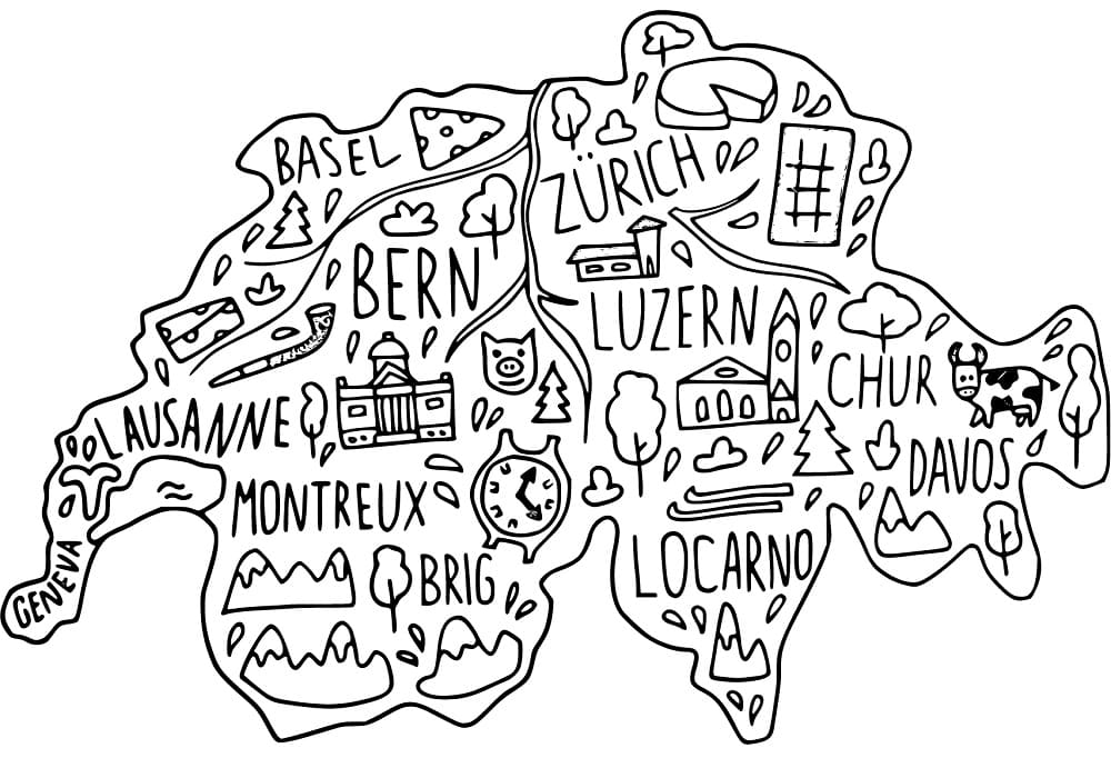 Map of switzerland coloring page