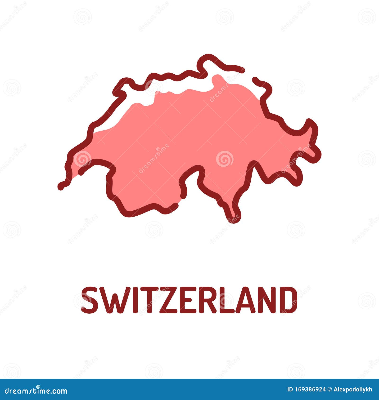 Switzerland map color line icon situated in the confluence of western central and southern europe border of the country stock illustration