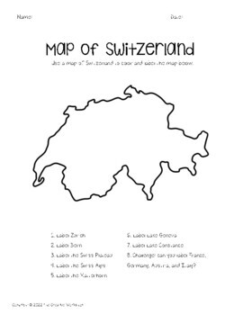 Switzerland country study with map booklet and activities tpt