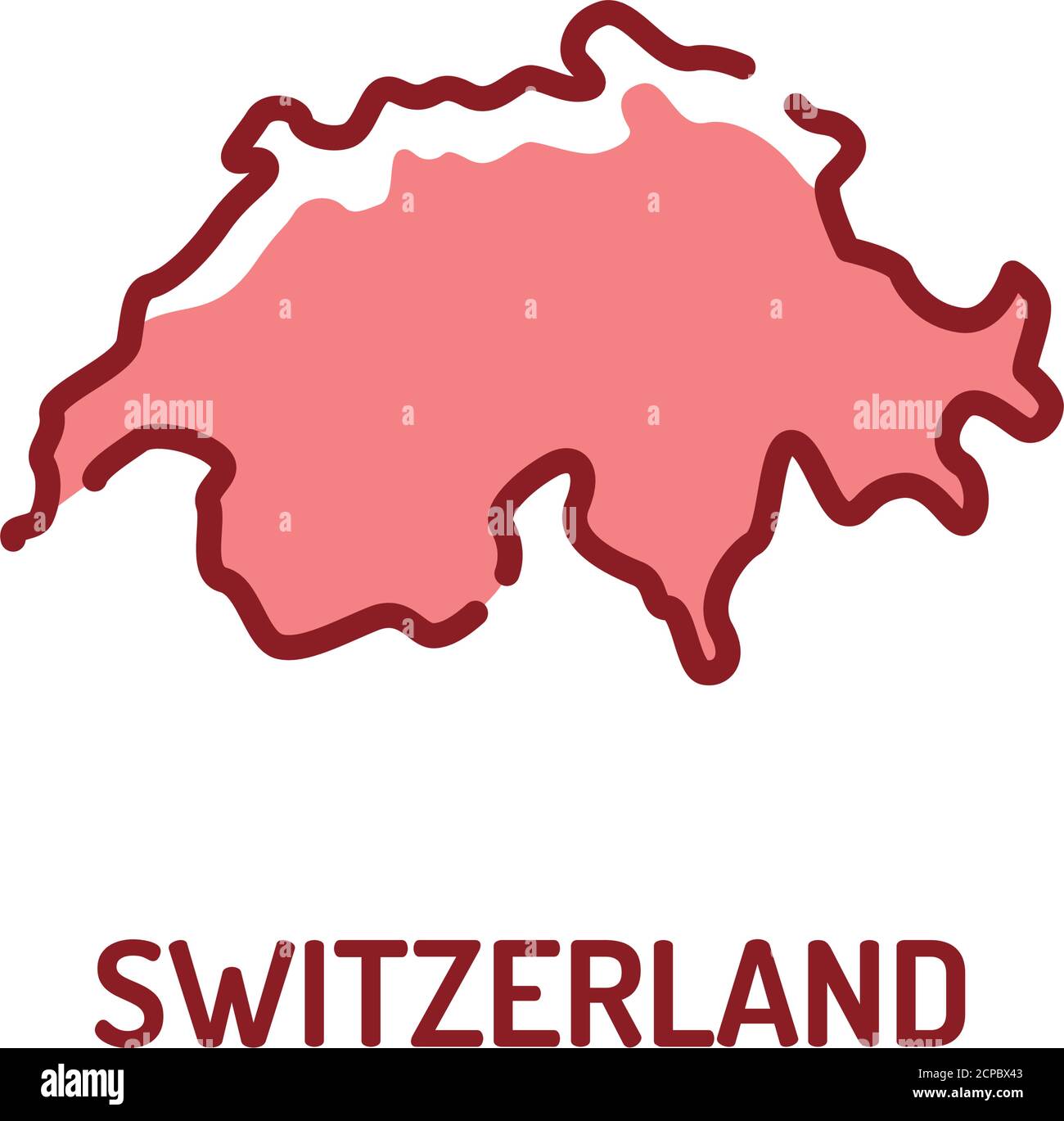 Switzerland map color line icon situated in the confluence of western central and southern europe border of the country pictogram for web page stock vector image art