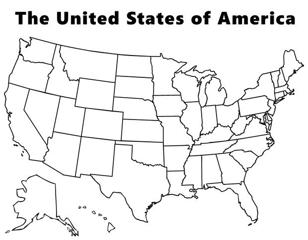 Map of the usa coloring pages