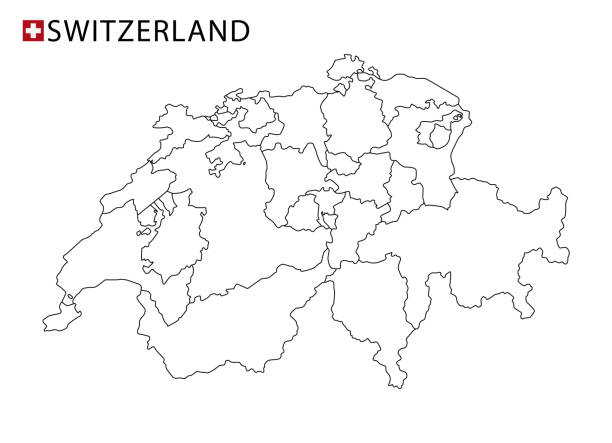 Switzerland map black and white detailed outline regions of the country stock illustration