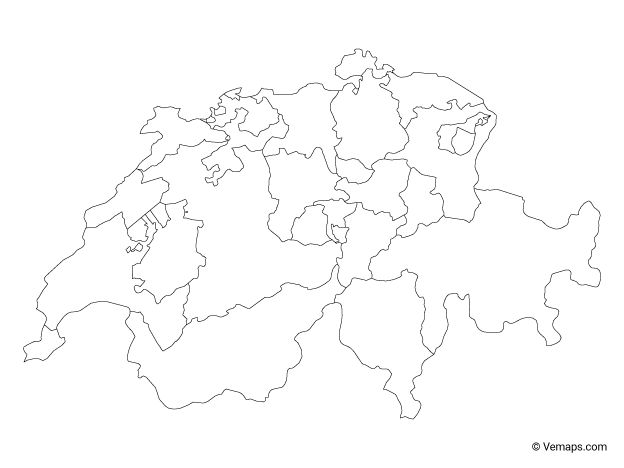 Outline map of switzerland with cantons free vector maps map of switzerland map vector map