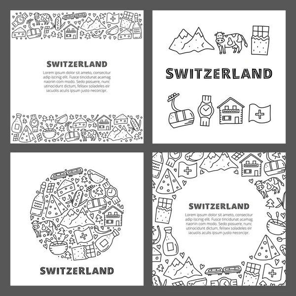 Poster doodle colored switzerland travel icons including cheese chocolate cable stock vector by minur