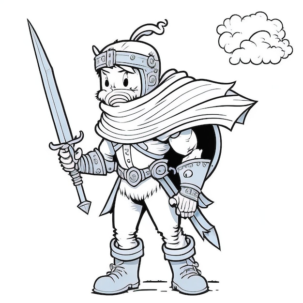 Premium vector brave knight cartoon coloring pages legendary sword and shield