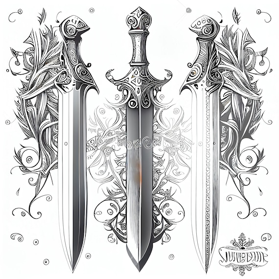 Pack stress relief coloring pages swords digital print filigree detailed mandala instant download set coloring pages for adults