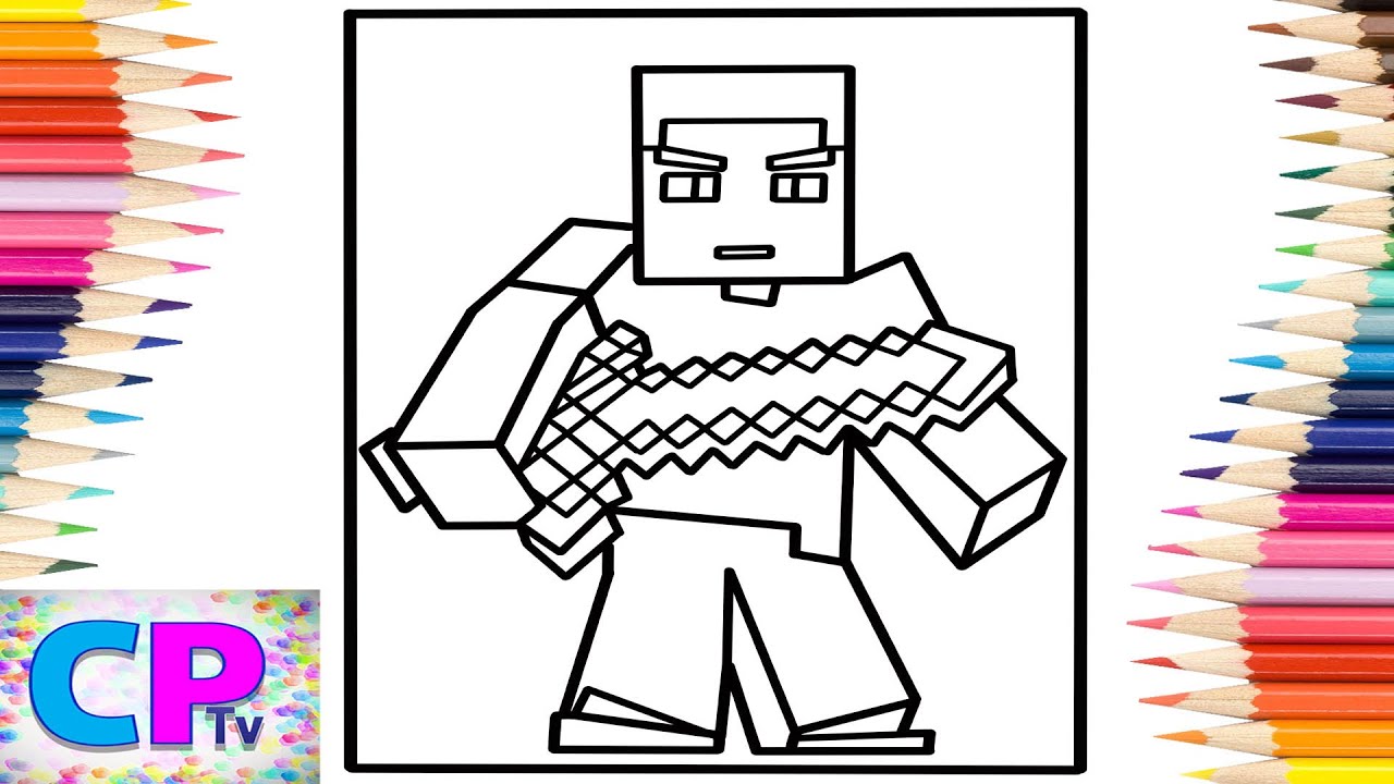 Inecraft coloring pagessteve with swordji yosef