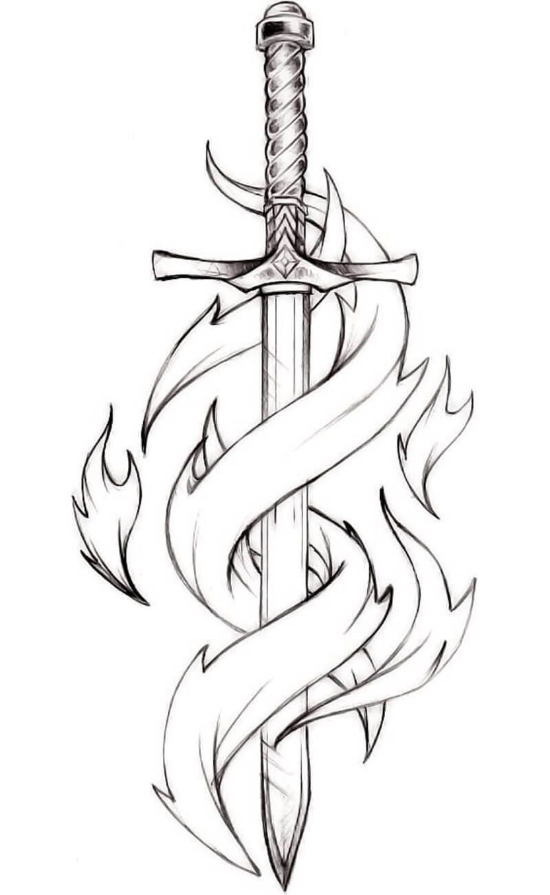 Sword with flame coloring page