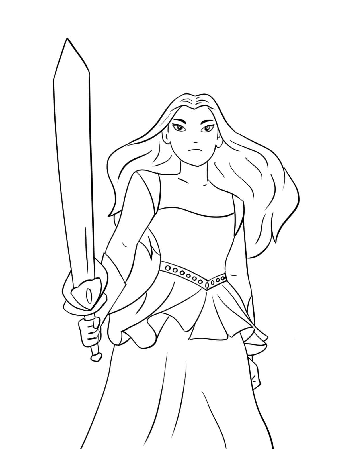 Princess with sword coloring page