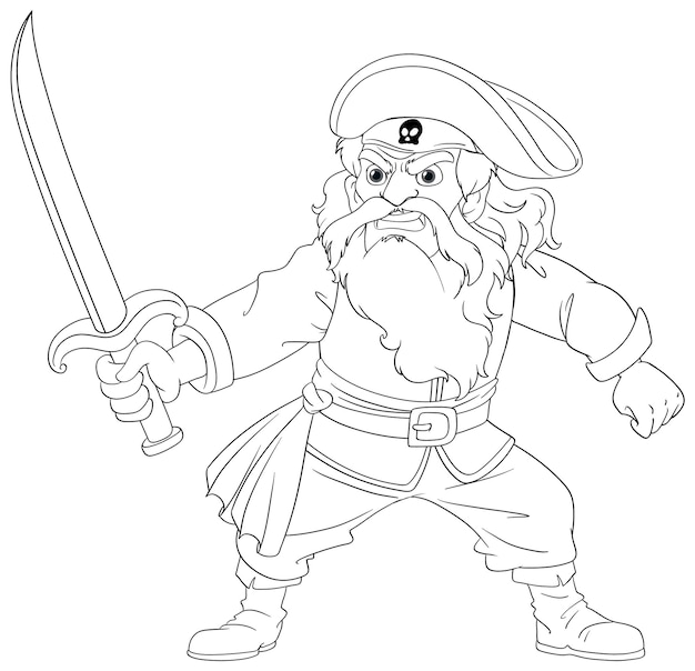 Premium vector pirate cartoon coloring page with sword fight