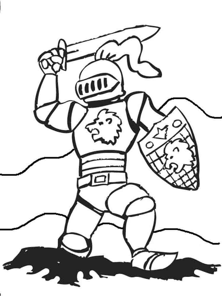 Painting of a knight swinging a sword coloring page