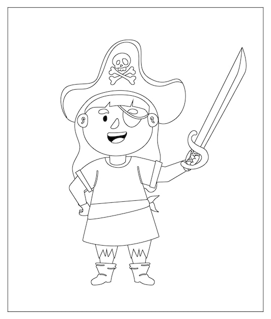 Premium vector coloring page outline of cartoon pirate with sword coloring book for kids vector image for funny pirate party for children