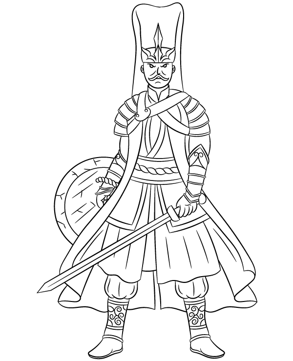 Coloring page janissary with a sword