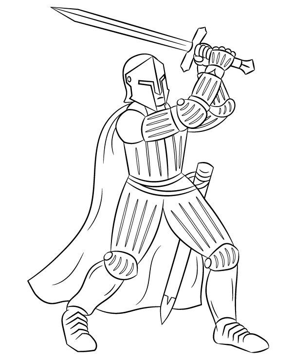 Printable coloring page of medieval knight