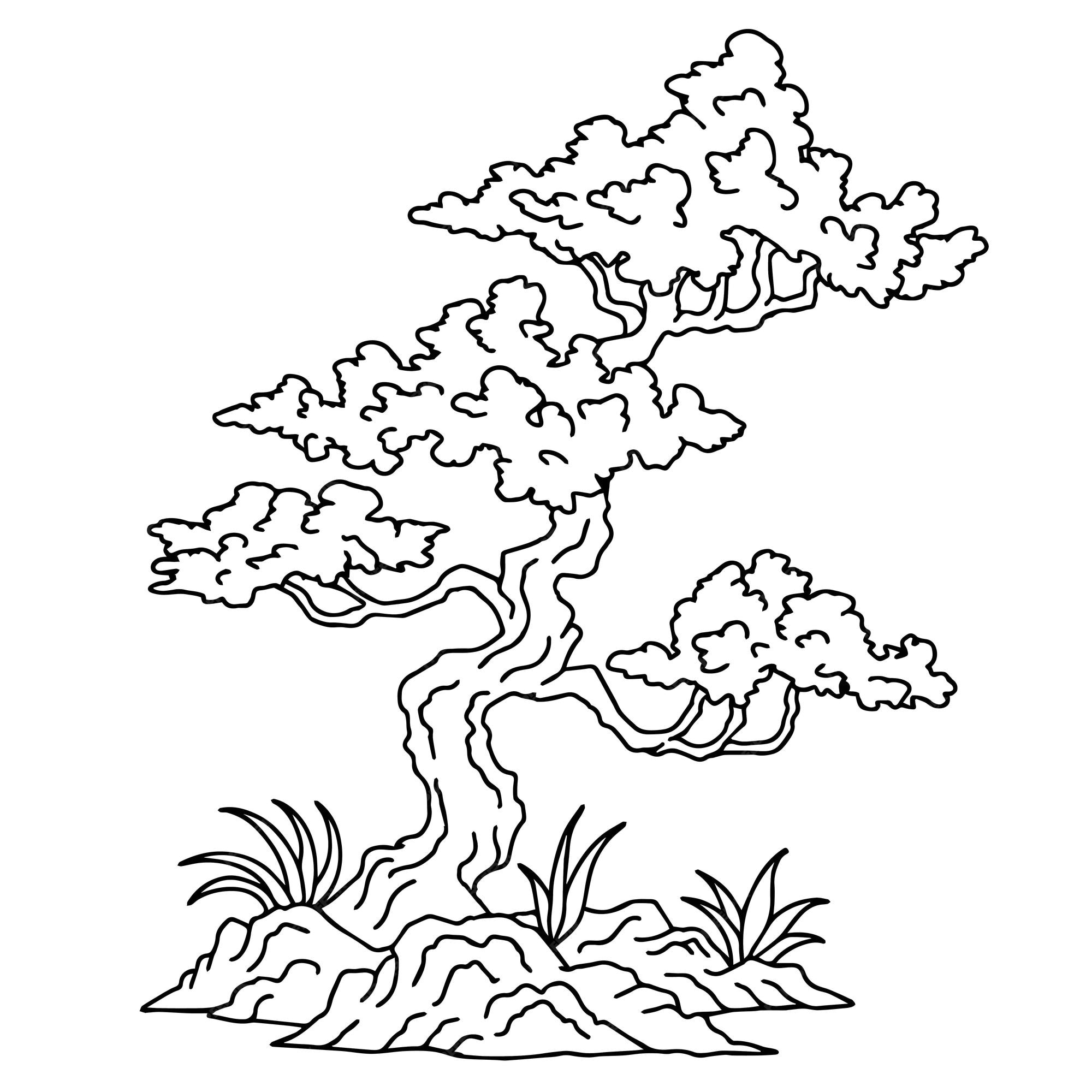 Premium vector print design illustration asian bonsai tree outline