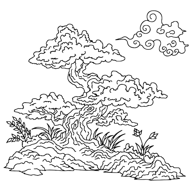 Premium vector design bonsai tree outline for coloring page