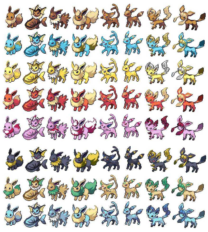 Eeveelutions in every eeveelution color paletteexcept for sylveon pokãmon amino