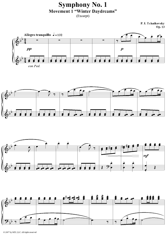 Get to know tchaikovsky symphony no movement excerptquot sheet music for piano solo