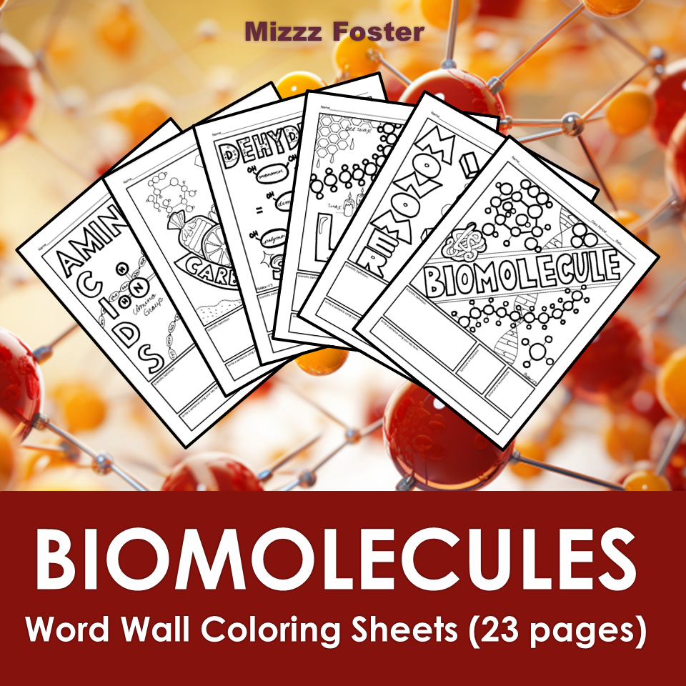 Biomolecules biochemistry word wall coloring sheets pages made by teachers