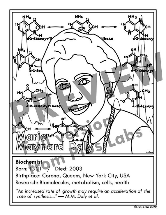 Scientist coloring pageposter bw pdf biochemist marie maynard daly champions of stem series