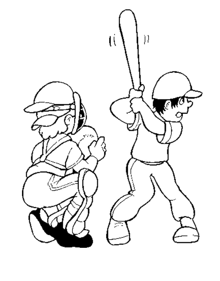 Boys playing baseball coloring page