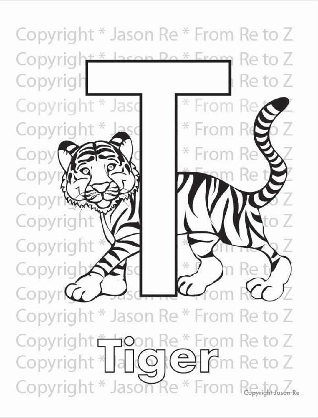 T is for tiger abcs coloring page alphabet printable digital download letter t classrooms and children of all ages