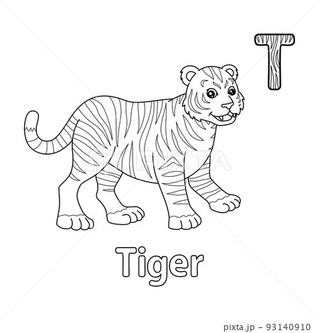 Tiger alphabet abc coloring page t