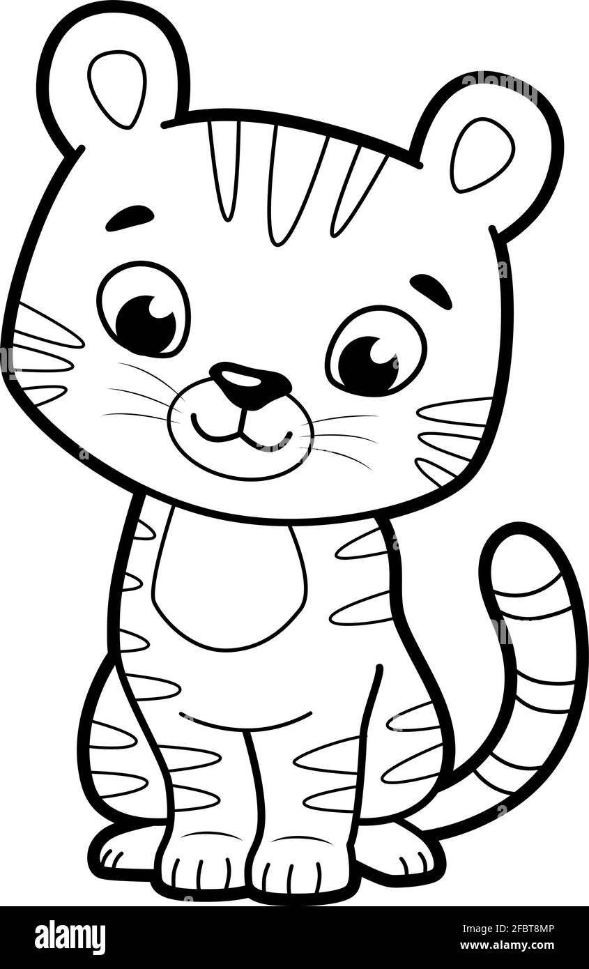 Coloring book or page for kids tiger black and white vector illustration stock vector image art