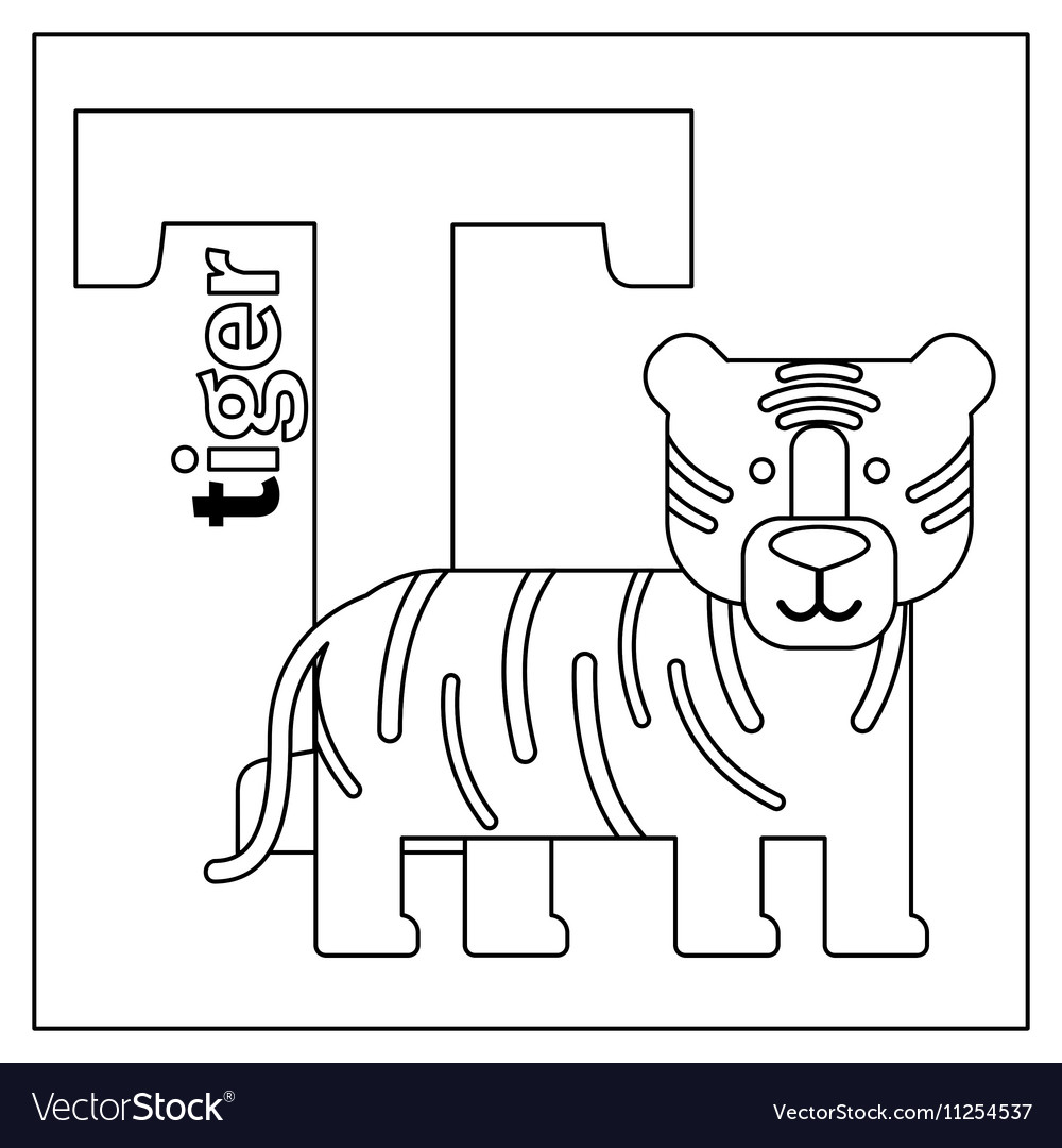 Tiger letter t coloring page royalty free vector image