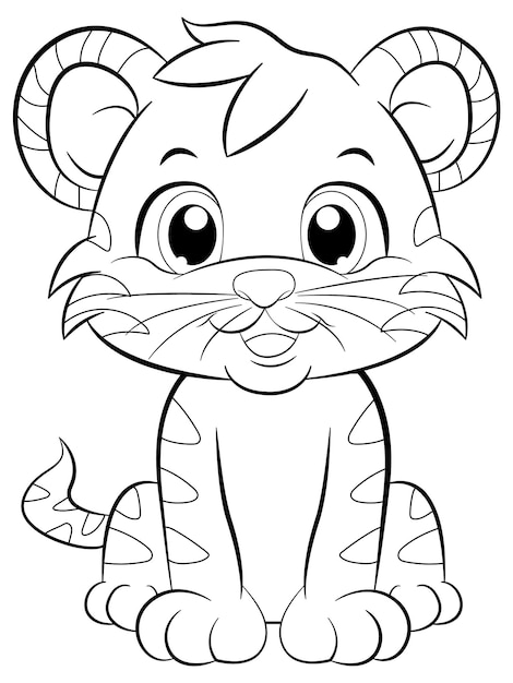 Free vector coloring page outline of cute tiger