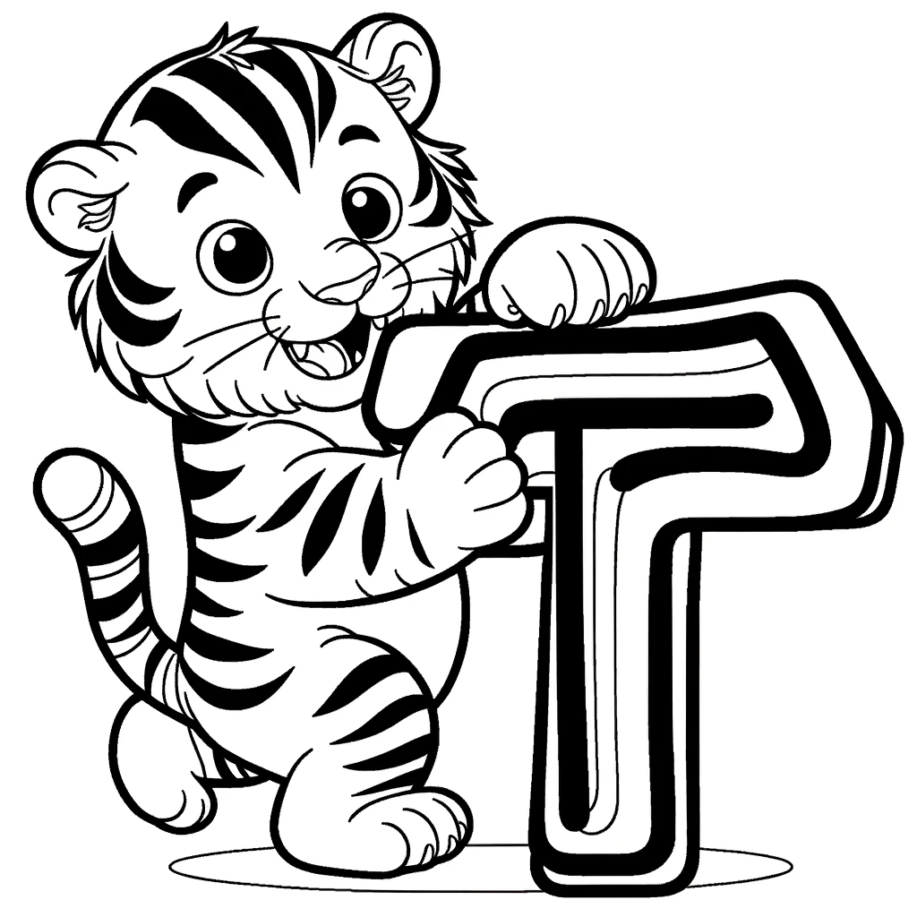 T tiger colouring in alphabet ai prompt