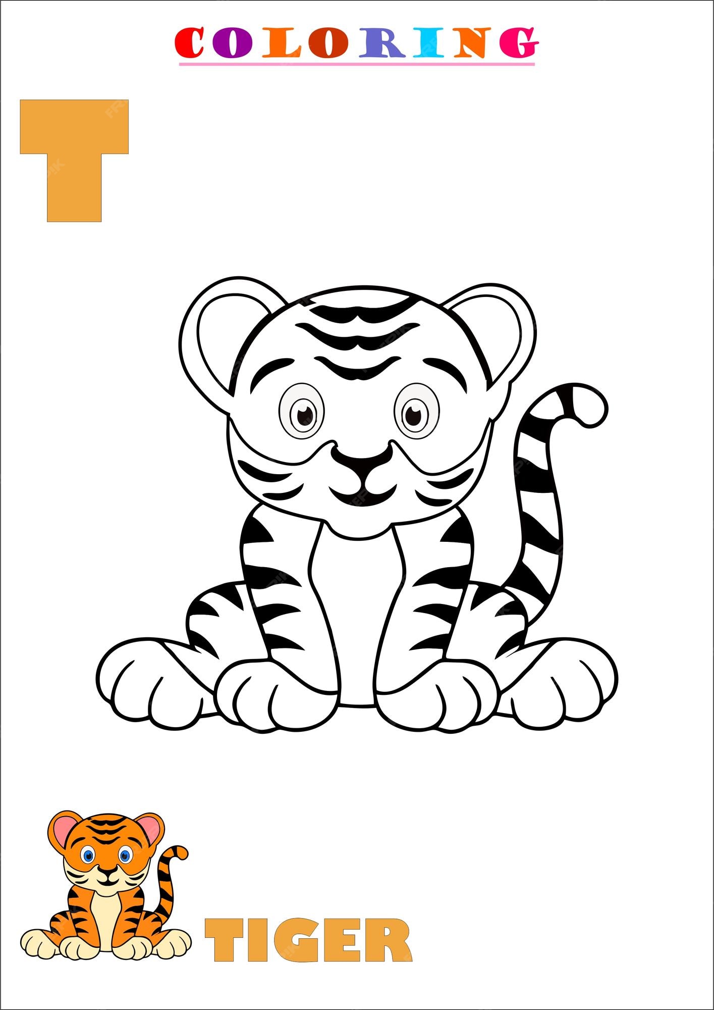 Premium vector t for tiger coloring art for kids sketch vector