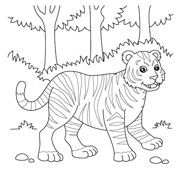 Premium vector tiger coloring page for kids