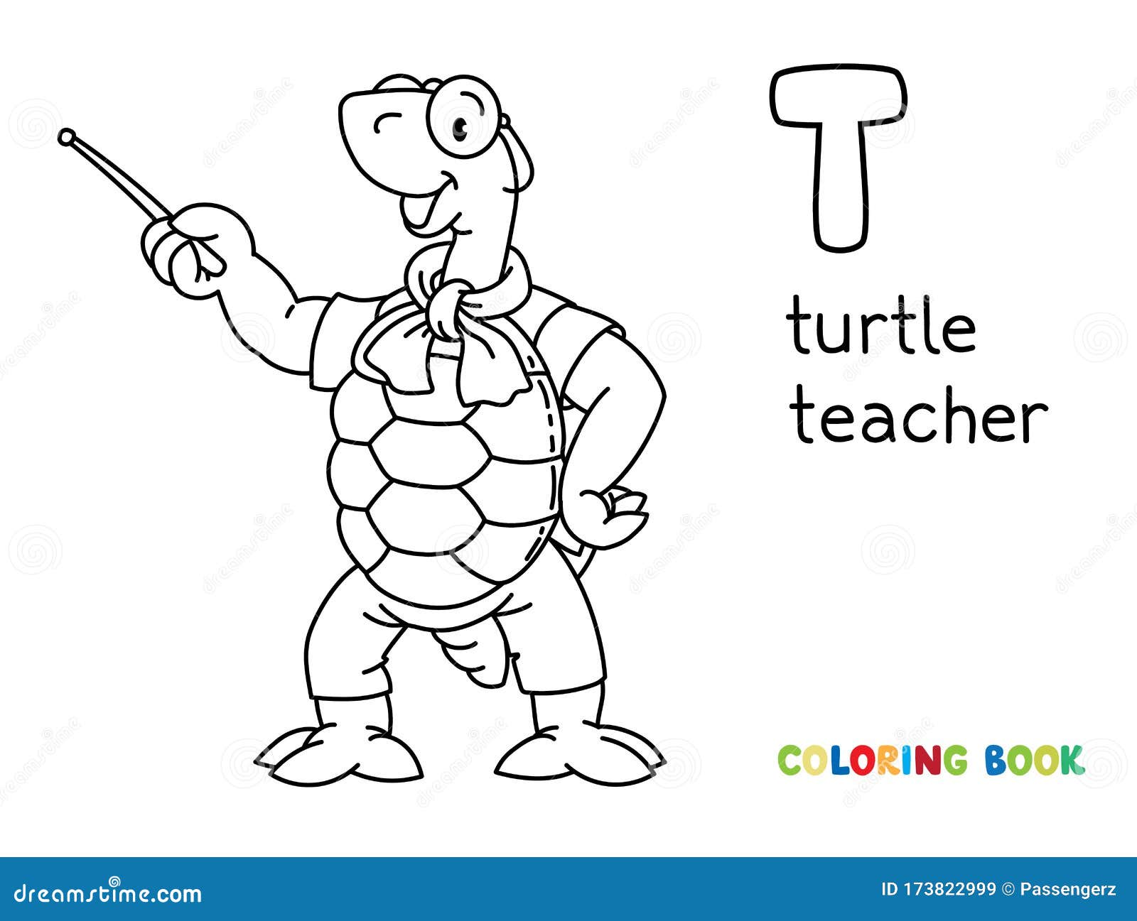 Turtle teacher abc coloring book alphabet t stock vector