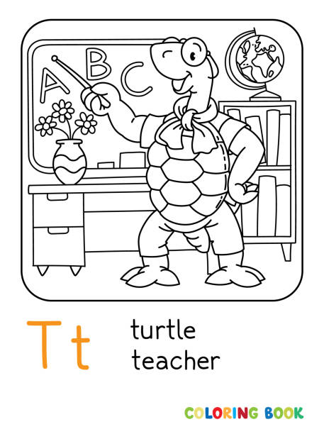 Turtle teacher abc coloring book alphabet t stock illustration