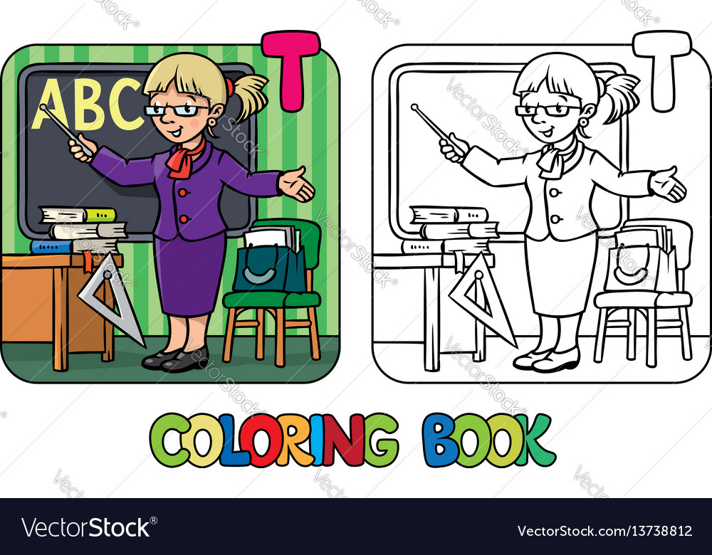 Teacher coloring book profession abc alphabet t vector image