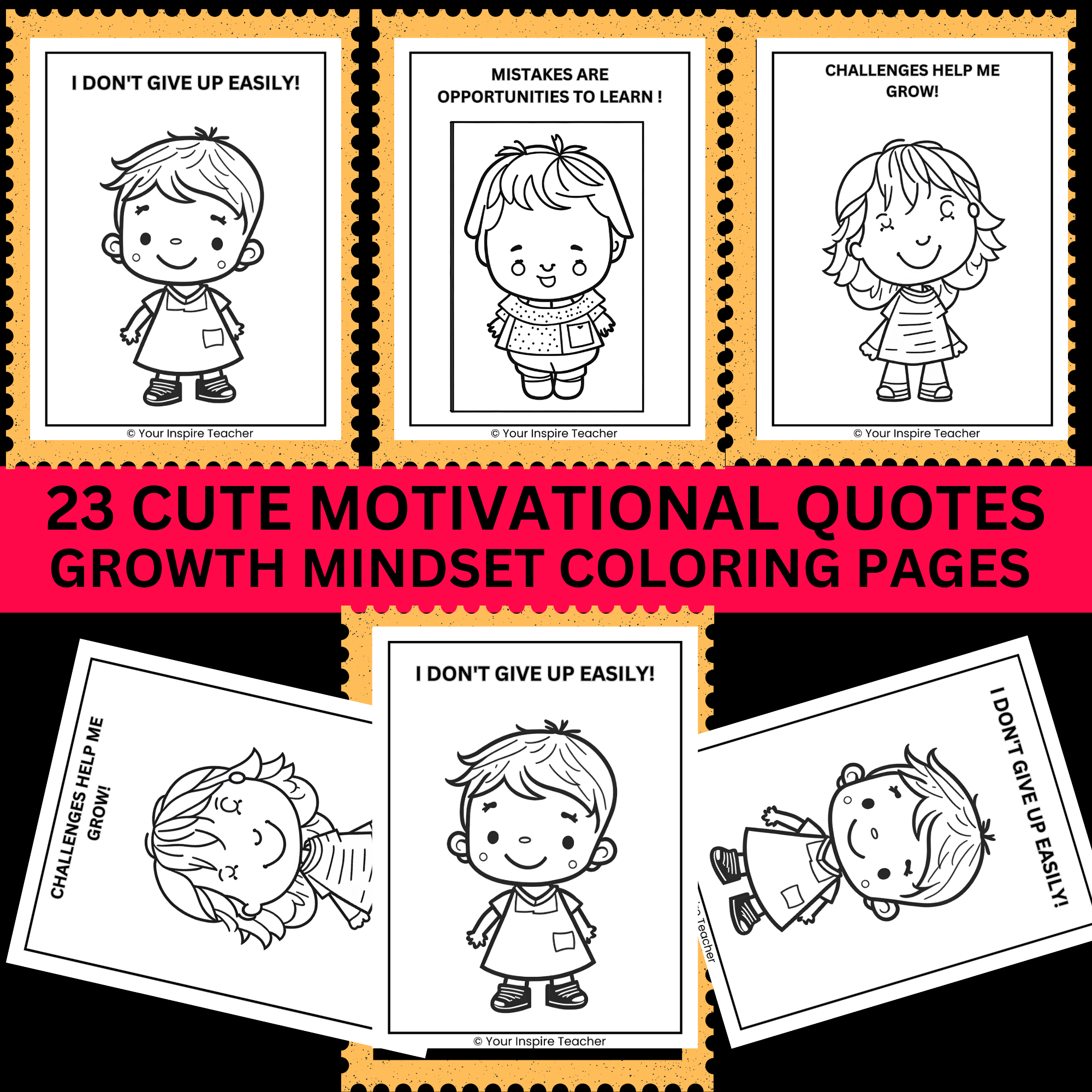 Unique and adorable growth mindset coloring pages with motivational quotes made by teachers