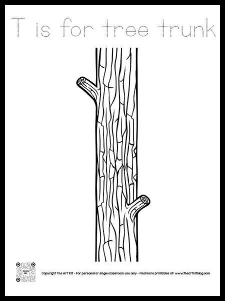 Letter t is for tree trunk coloring page free printable bubble font â the art kit