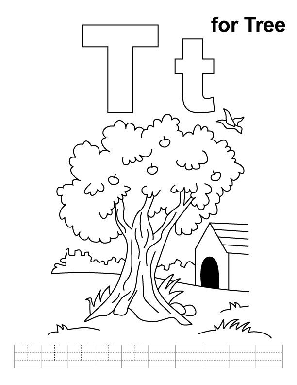 T for tree coloring page with handwriting practice preschool coloring pages preschool color activities alphabet coloring pages